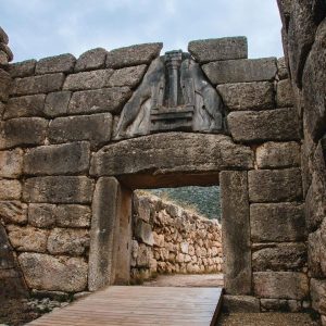 Lion Gate at Mycenae archaeological site in Argolis, Greece