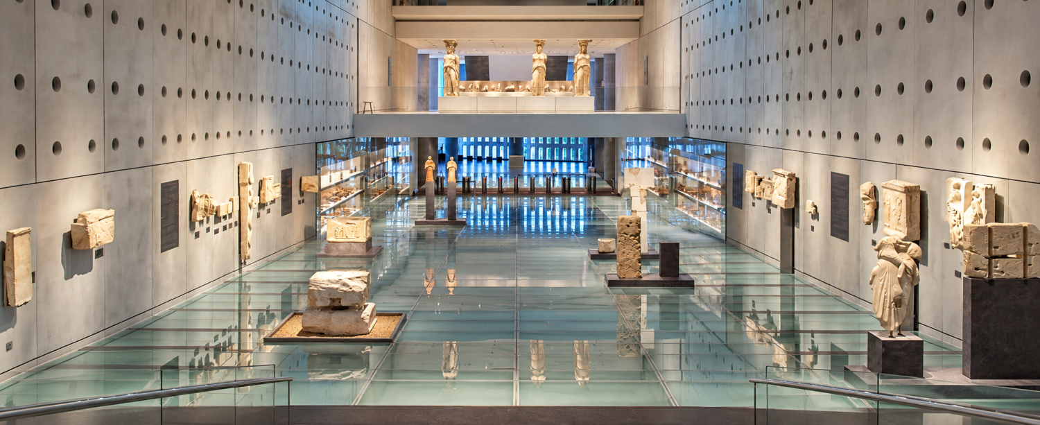 Ancient sculptures displayed inside the Acropolis Museum