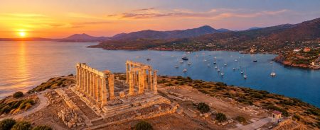 Temple of Poseidon at Cape Sounion overlooking the Aegean Sea